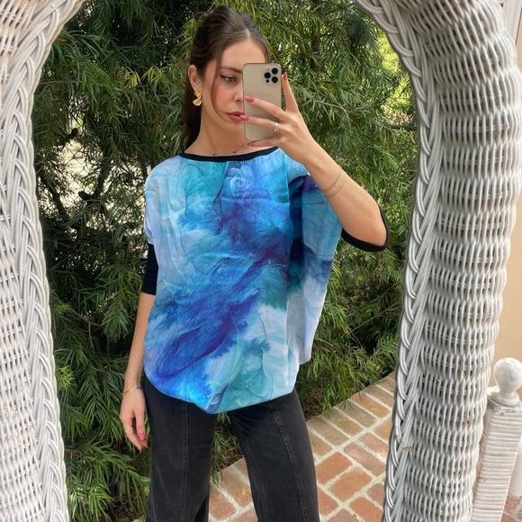Beulah Tops - Beula style blue tie-dye bohemian tunic blouse sz M / Retail $130